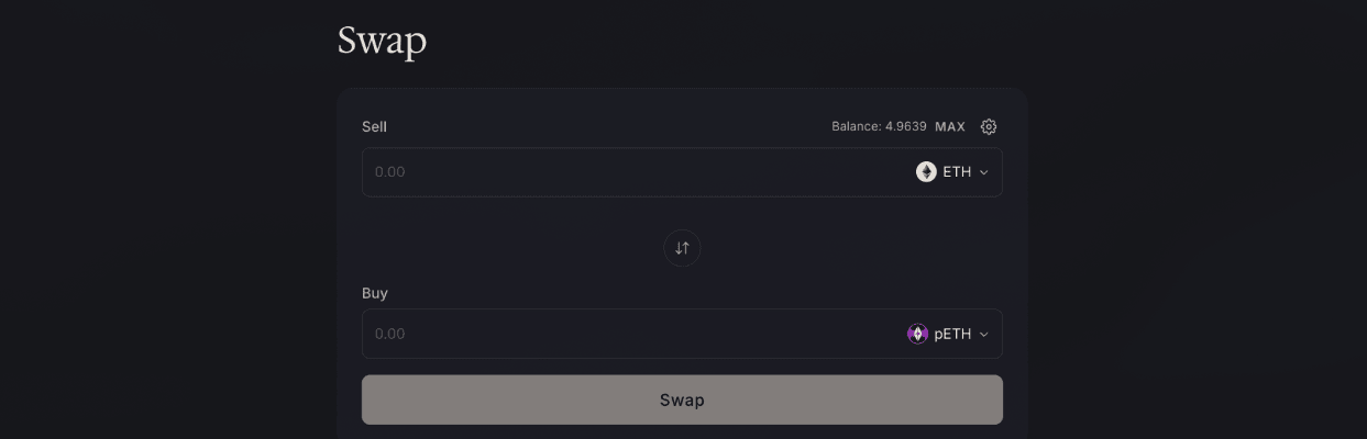 The Swap interface with quoted output, price impact, fees and minimum received