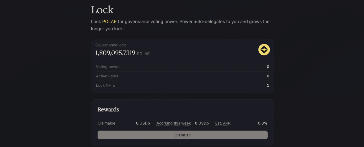 The vePOLAR interface for creating and managing POLAR lock positions